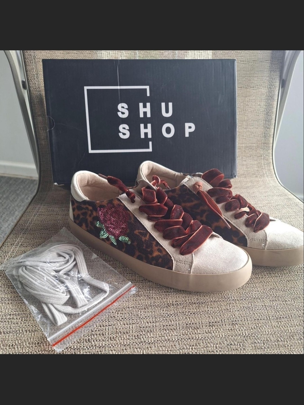 Giuliana X ShuShop Pamela Leopard Sneakers Sequin Rose Size 8